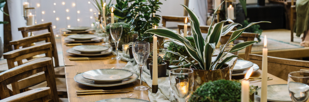 table décor, styling with real plants